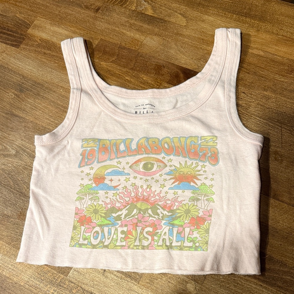 Billabong Cropped Pink Graphic Tank Top
